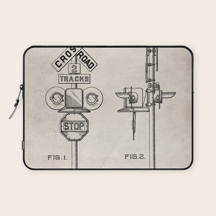 Railroad Crossing Patent - Train Crossing Art - Antique Laptop Sleeve Gallery Image 1