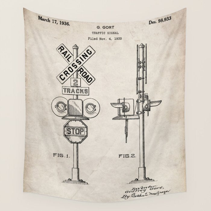 Railroad Crossing Patent - Train Crossing Art - Antique Wall Tapestry Gallery Image 4