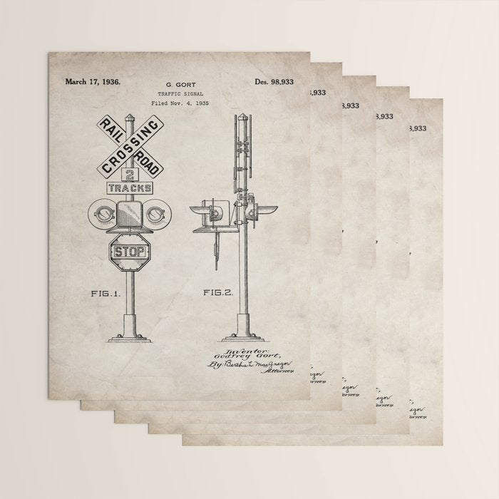 Railroad Crossing Patent - Train Crossing Art - Antique Wrapping Paper Gallery Image 3