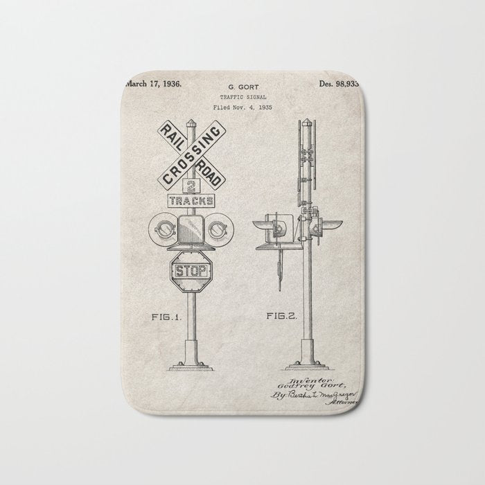 Railroad Crossing Patent - Train Crossing Art - Antique Bath Mat Gallery Image 1