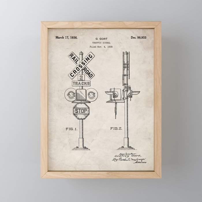 Railroad Crossing Patent - Train Crossing Art - Antique Mini Art Print Gallery Image 1