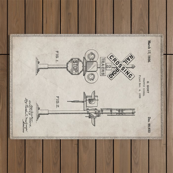 Railroad Crossing Patent - Train Crossing Art - Antique Outdoor Rug Gallery Image 1