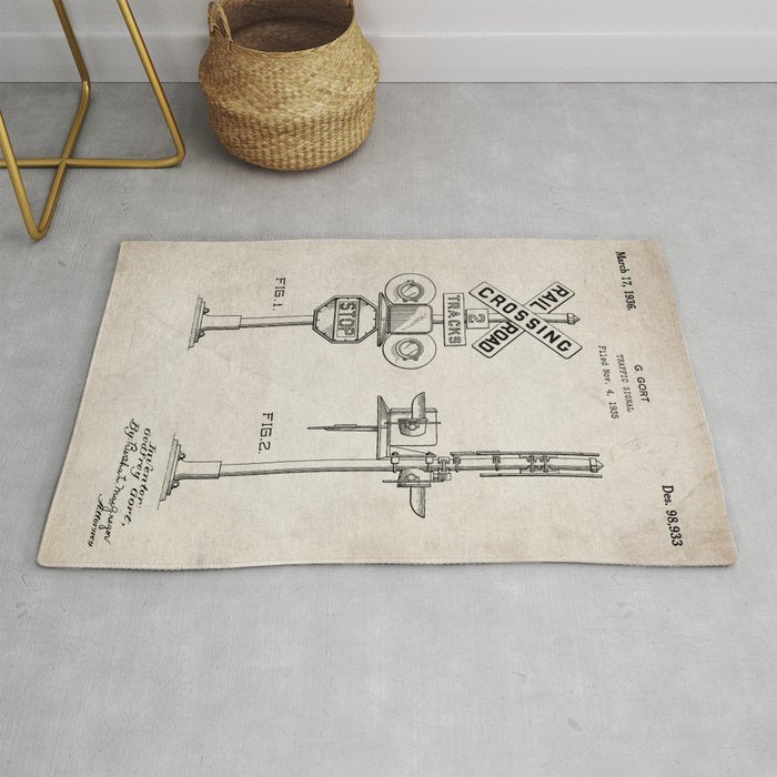 Railroad Crossing Patent - Train Crossing Art - Antique Rug Gallery Image 1