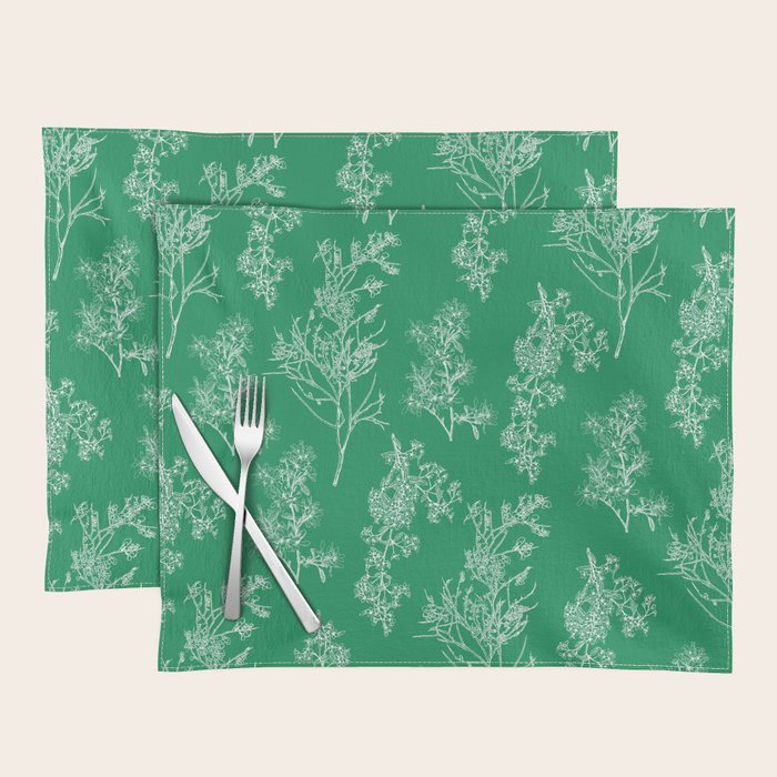 Botanical Cottage Floral Pattern in Kelly Green and White Placemat Gallery Image 1