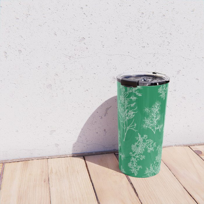 Botanical Cottage Floral Pattern in Kelly Green and White Travel Mug Gallery Image 4