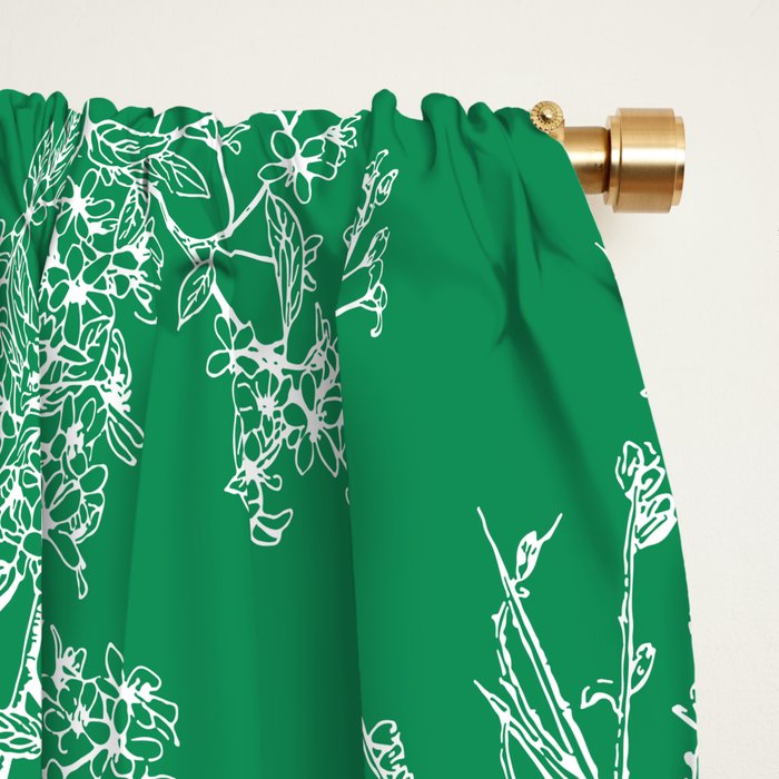 Botanical Cottage Floral Pattern in Kelly Green and White Window Curtain Gallery Image 2