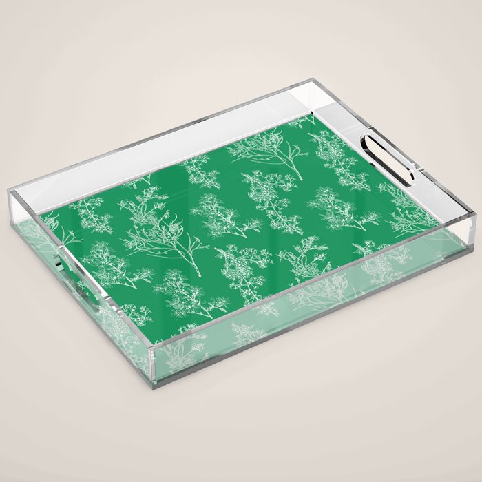 Botanical Cottage Floral Pattern in Kelly Green and White Acrylic Tray Gallery Image 1