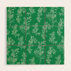 Botanical Cottage Floral Pattern in Kelly Green and White Wood Wall Art Gallery Image 1