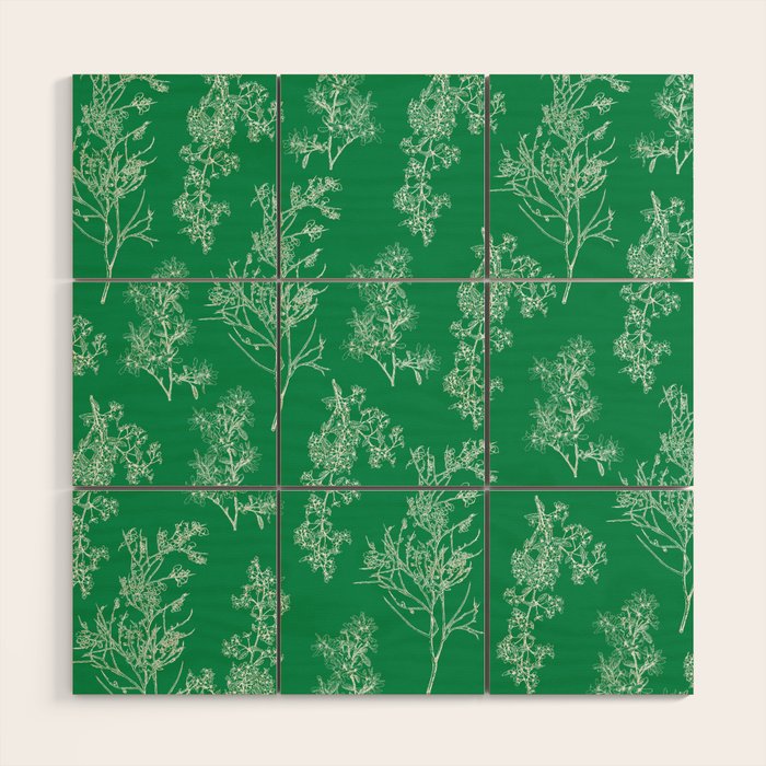 Botanical Cottage Floral Pattern in Kelly Green and White Wood Wall Art Gallery Image 1