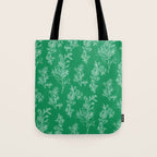Botanical Cottage Floral Pattern in Kelly Green and White Tote Bag Gallery Image 1