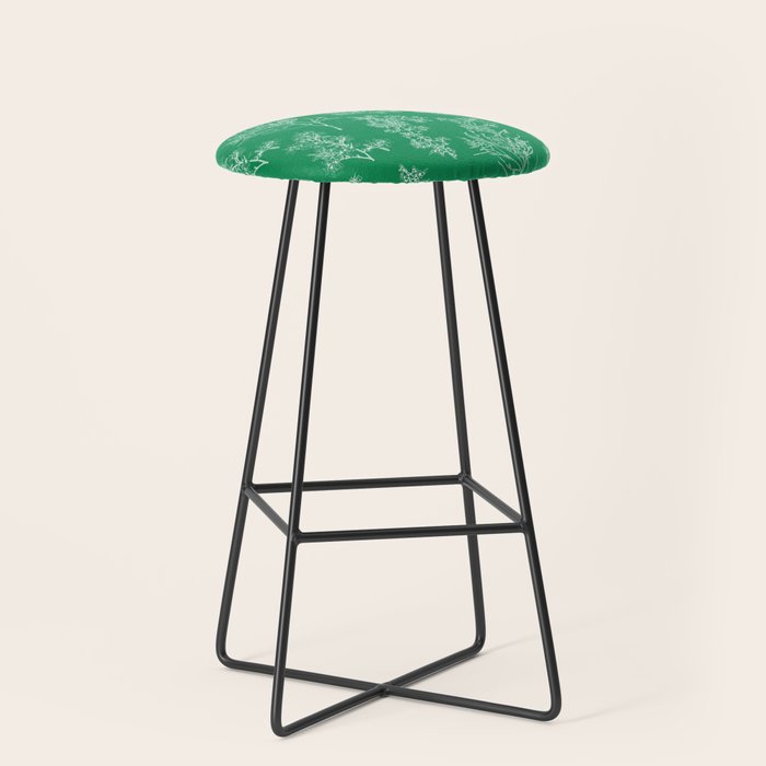 Botanical Cottage Floral Pattern in Kelly Green and White Stool Gallery Image 1