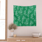 Botanical Cottage Floral Pattern in Kelly Green and White Wall Tapestry Gallery Image 2