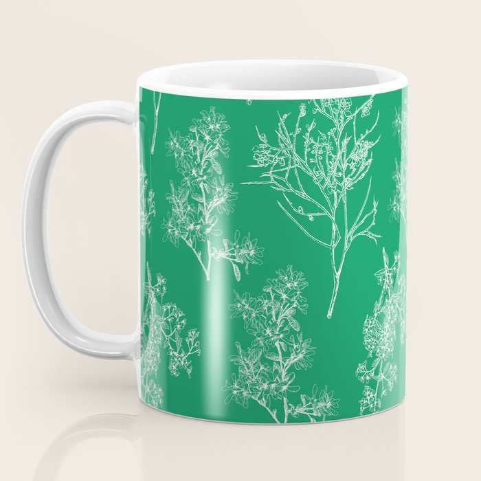 Botanical Cottage Floral Pattern in Kelly Green and White Coffee Mug Gallery Image 3