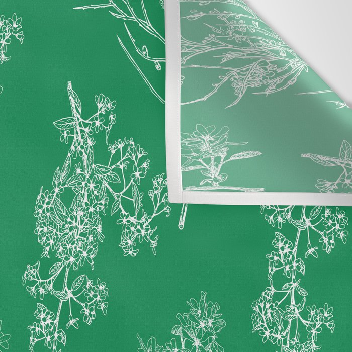 Botanical Cottage Floral Pattern in Kelly Green and White Wall Tapestry Gallery Image 3