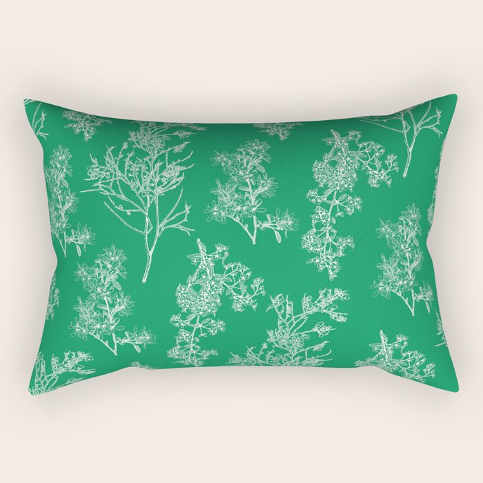Botanical Cottage Floral Pattern in Kelly Green and White Rectangular Pillow Gallery Image 2