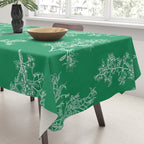 Botanical Cottage Floral Pattern in Kelly Green and White Tablecloth Gallery Image 3
