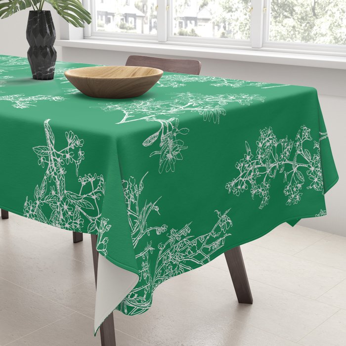 Botanical Cottage Floral Pattern in Kelly Green and White Tablecloth Gallery Image 3