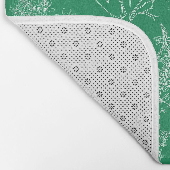 Botanical Cottage Floral Pattern in Kelly Green and White Bath Mat Gallery Image 2