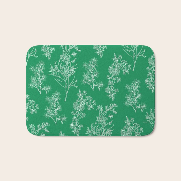 Botanical Cottage Floral Pattern in Kelly Green and White Bath Mat Gallery Image 1