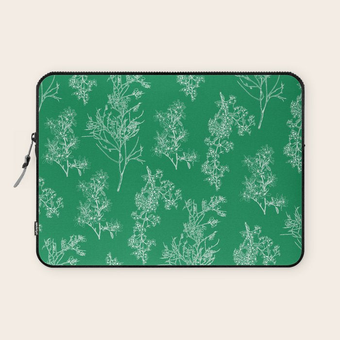 Botanical Cottage Floral Pattern in Kelly Green and White Laptop Sleeve Gallery Image 1