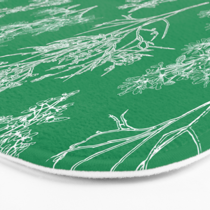 Botanical Cottage Floral Pattern in Kelly Green and White Bath Mat Gallery Image 3