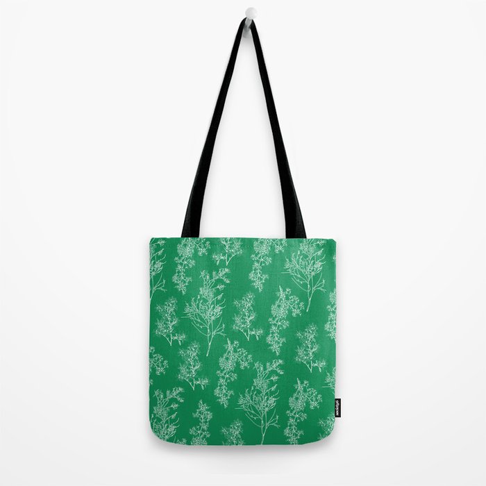 Botanical Cottage Floral Pattern in Kelly Green and White Tote Bag Gallery Image 2