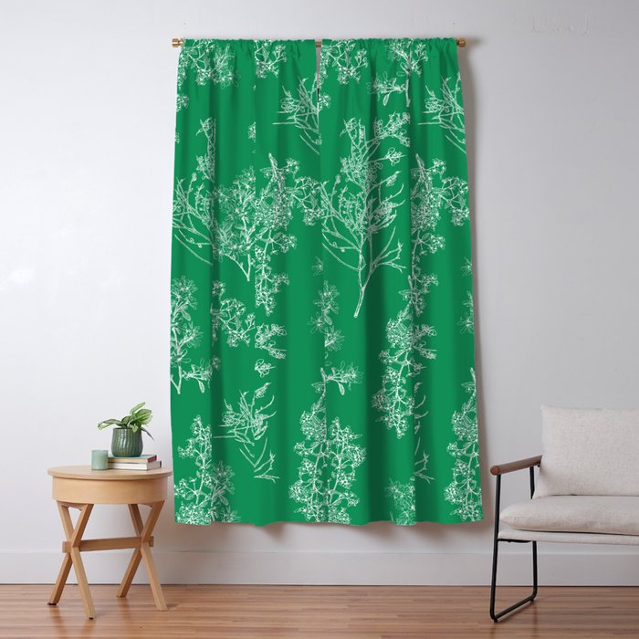 Botanical Cottage Floral Pattern in Kelly Green and White Window Curtain Gallery Image 5