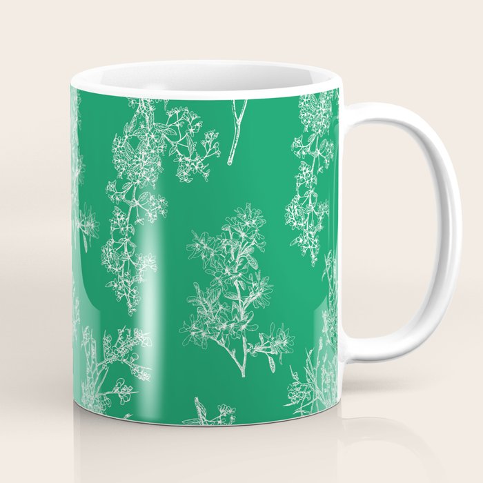 Botanical Cottage Floral Pattern in Kelly Green and White Coffee Mug Gallery Image 1