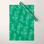 Botanical Cottage Floral Pattern in Kelly Green and White Wrapping Paper Gallery Image 1