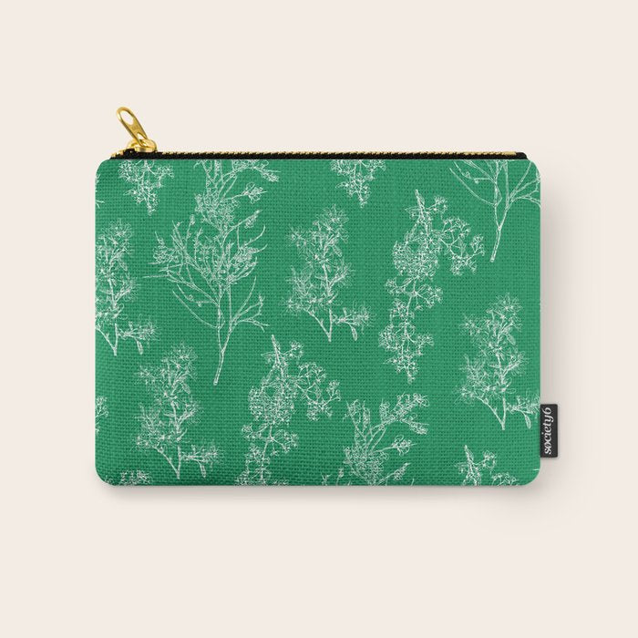 Botanical Cottage Floral Pattern in Kelly Green and White Carry All Pouch Gallery Image 1