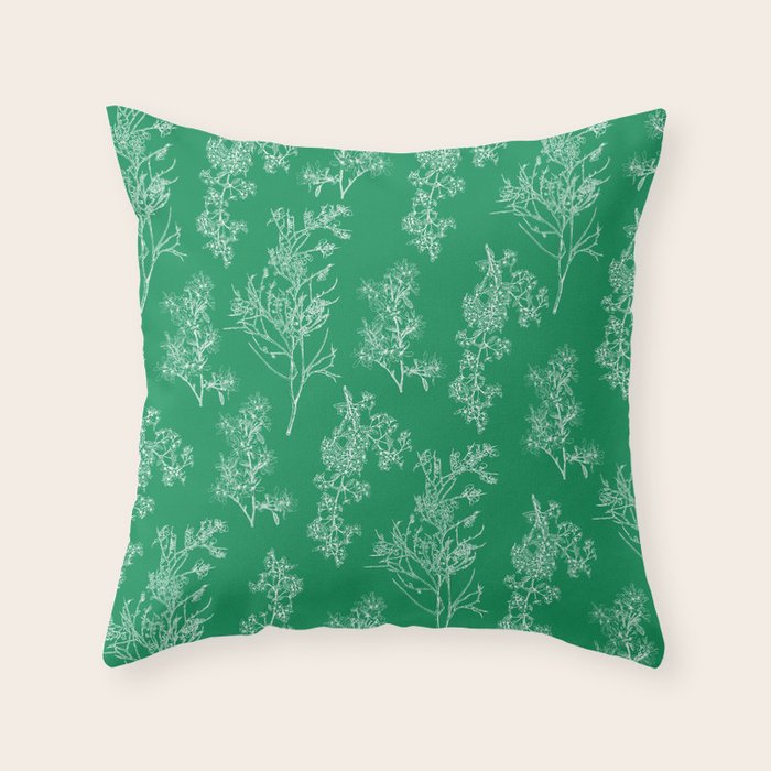 Botanical Cottage Floral Pattern in Kelly Green and White Throw Pillow Gallery Image 6