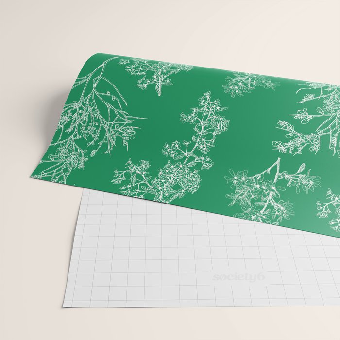 Botanical Cottage Floral Pattern in Kelly Green and White Wrapping Paper Gallery Image 2