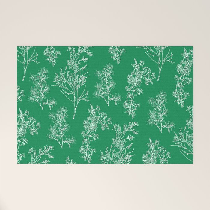Botanical Cottage Floral Pattern in Kelly Green and White Welcome Mat Gallery Image 1