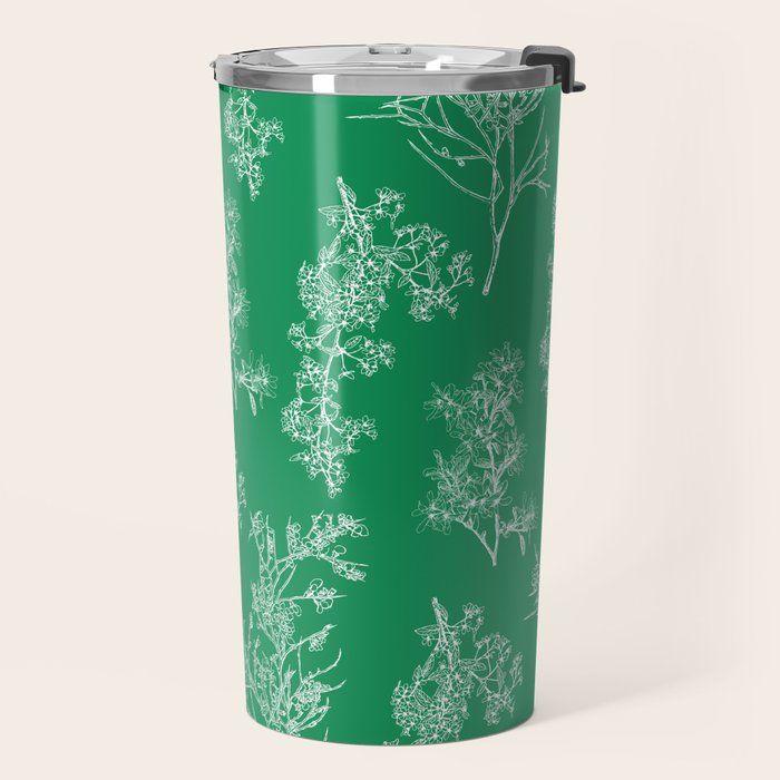 Botanical Cottage Floral Pattern in Kelly Green and White Travel Mug Gallery Image 2