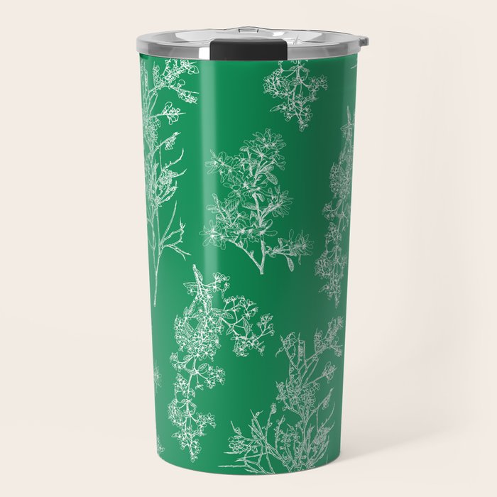 Botanical Cottage Floral Pattern in Kelly Green and White Travel Mug Gallery Image 1
