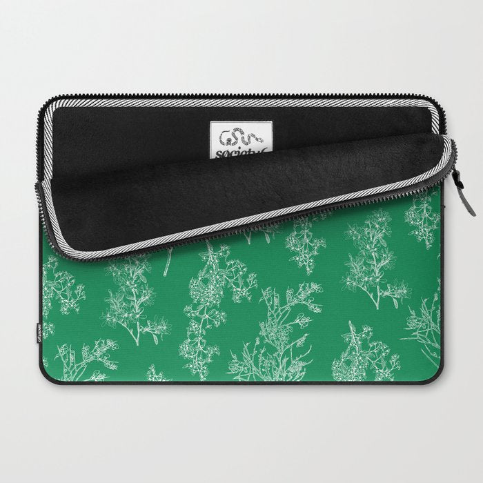 Botanical Cottage Floral Pattern in Kelly Green and White Laptop Sleeve Gallery Image 2