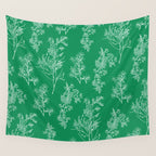 Botanical Cottage Floral Pattern in Kelly Green and White Wall Tapestry Gallery Image 4