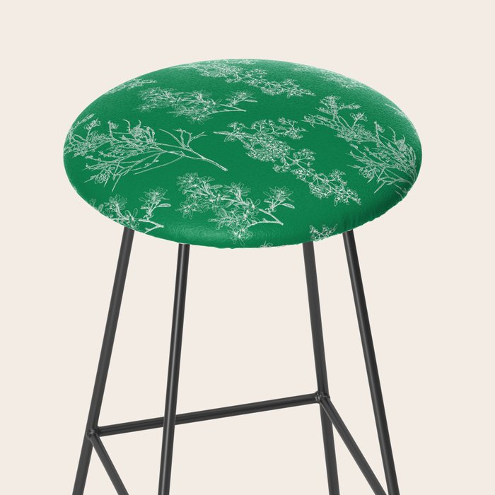 Botanical Cottage Floral Pattern in Kelly Green and White Stool Gallery Image 2