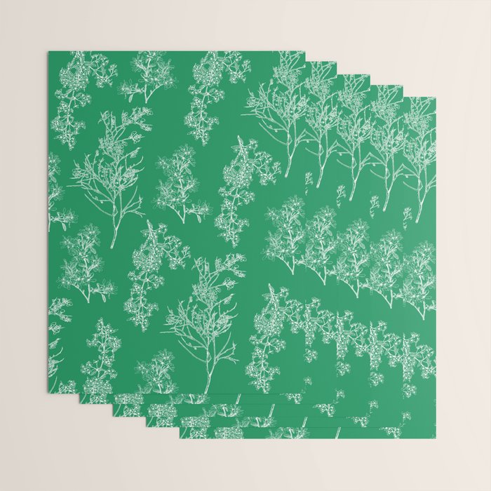 Botanical Cottage Floral Pattern in Kelly Green and White Wrapping Paper Gallery Image 3