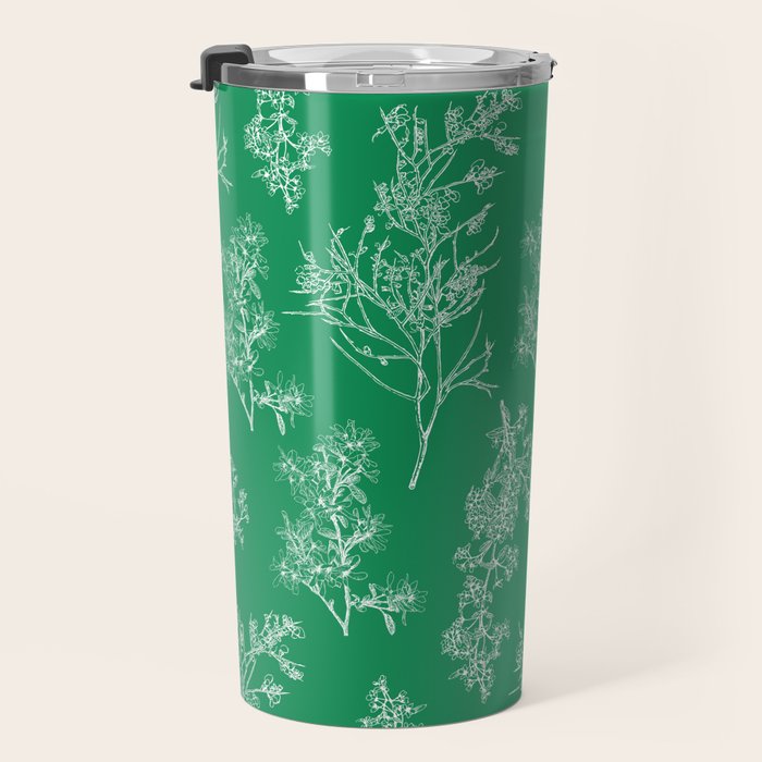 Botanical Cottage Floral Pattern in Kelly Green and White Travel Mug Gallery Image 3