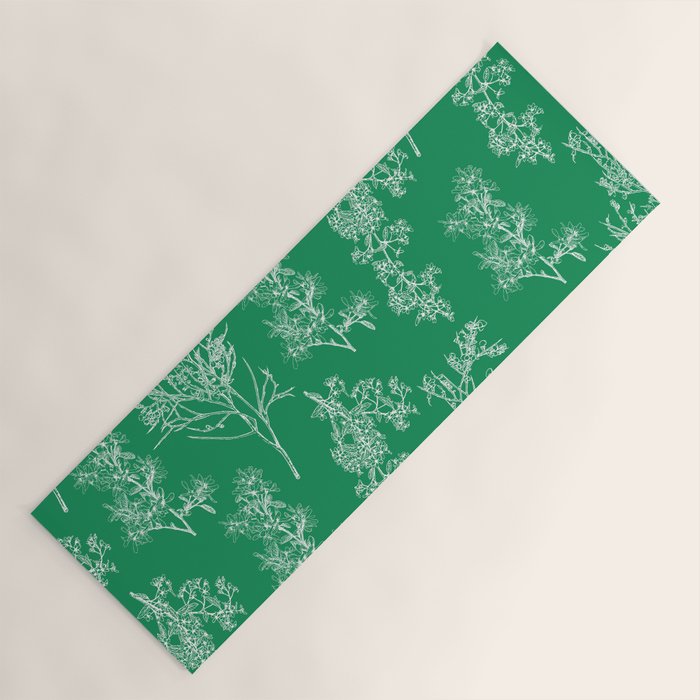 Botanical Cottage Floral Pattern in Kelly Green and White Yoga Mat Gallery Image 1