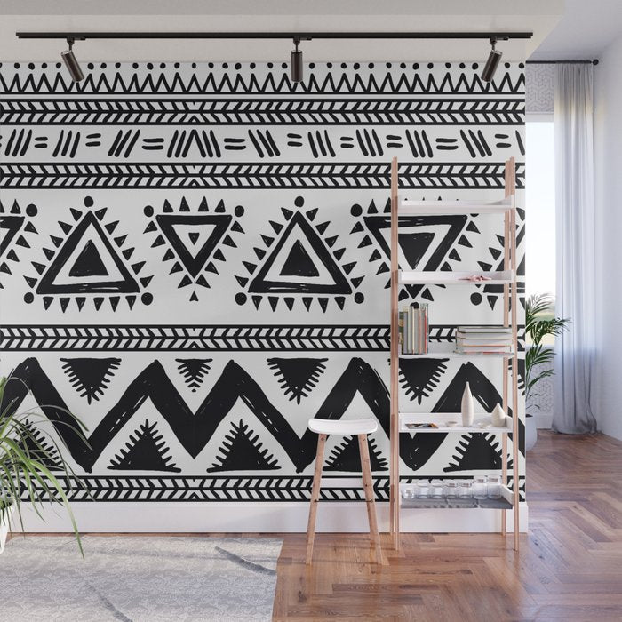 Tribal black and white Wall Mural Gallery Image 1