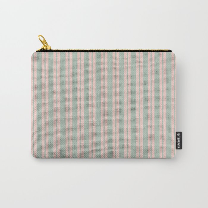 Classic Retro Double Stripe Pattern in Pale Blush and Light Celadon Green Carry All Pouch Gallery Image 1