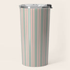 Classic Retro Double Stripe Pattern in Pale Blush and Light Celadon Green Travel Mug Gallery Image 2