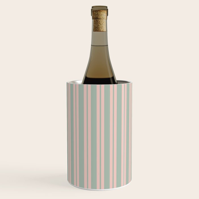 Classic Retro Double Stripe Pattern in Pale Blush and Light Celadon Green Wine Chiller Gallery Image 3