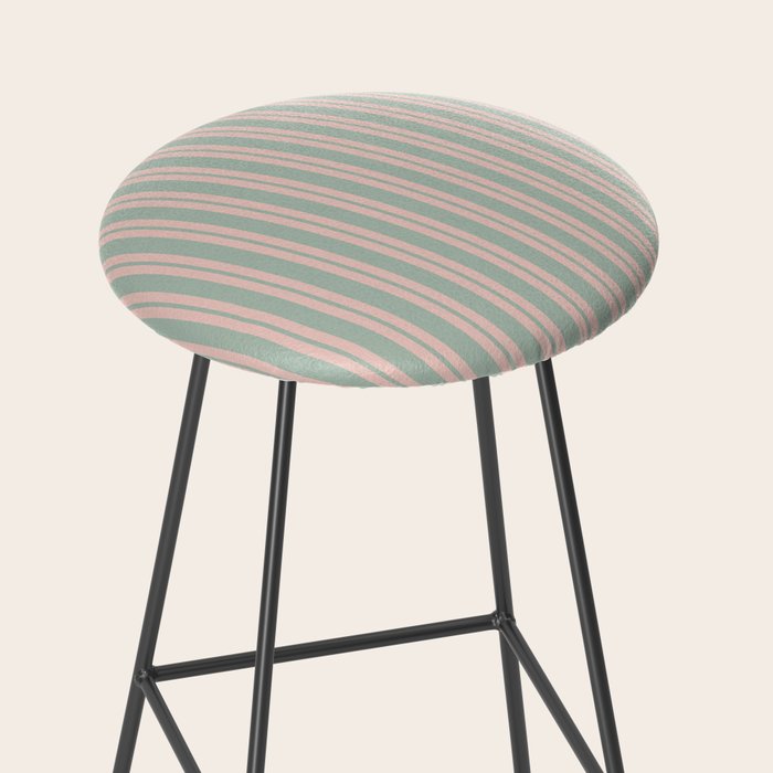 Classic Retro Double Stripe Pattern in Pale Blush and Light Celadon Green Stool Gallery Image 2