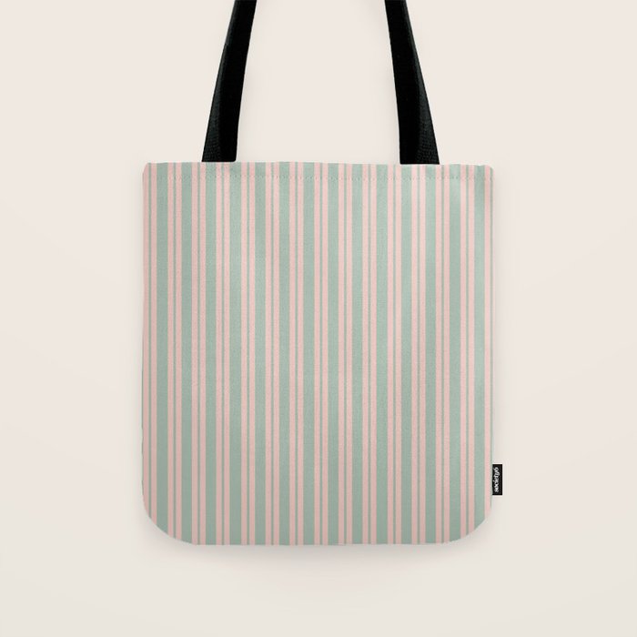 Classic Retro Double Stripe Pattern in Pale Blush and Light Celadon Green Tote Bag Gallery Image 1