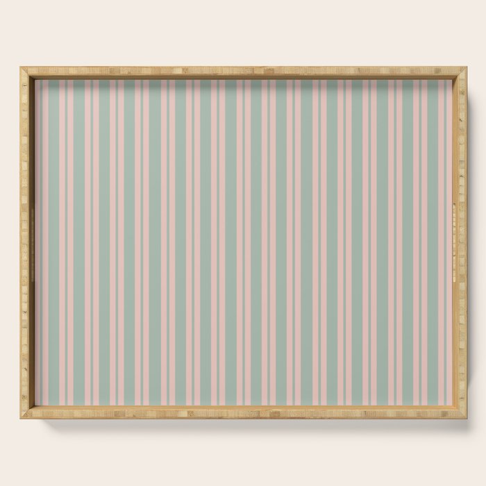 Classic Retro Double Stripe Pattern in Pale Blush and Light Celadon Green Serving Tray Gallery Image 1