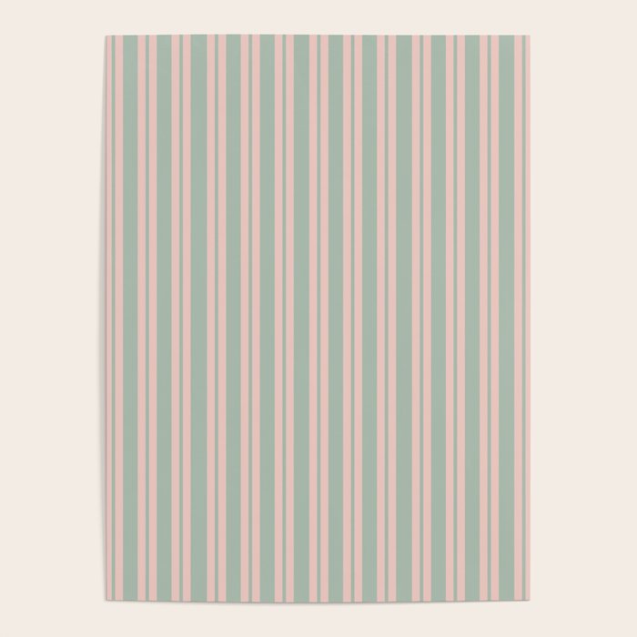Classic Retro Double Stripe Pattern in Pale Blush and Light Celadon Green Poster Gallery Image 4