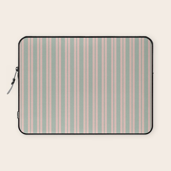 Classic Retro Double Stripe Pattern in Pale Blush and Light Celadon Green Laptop Sleeve Gallery Image 1